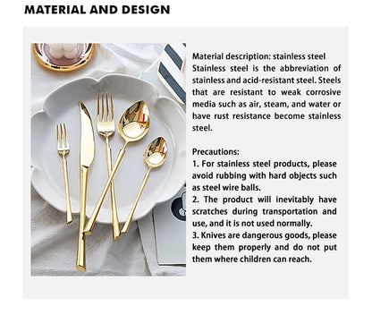 Shiny Gold 18/10 Stainless Steel Flatware Set 304 Dinner Knife Fork Cutlery Set Service For 1 Drop Shipping