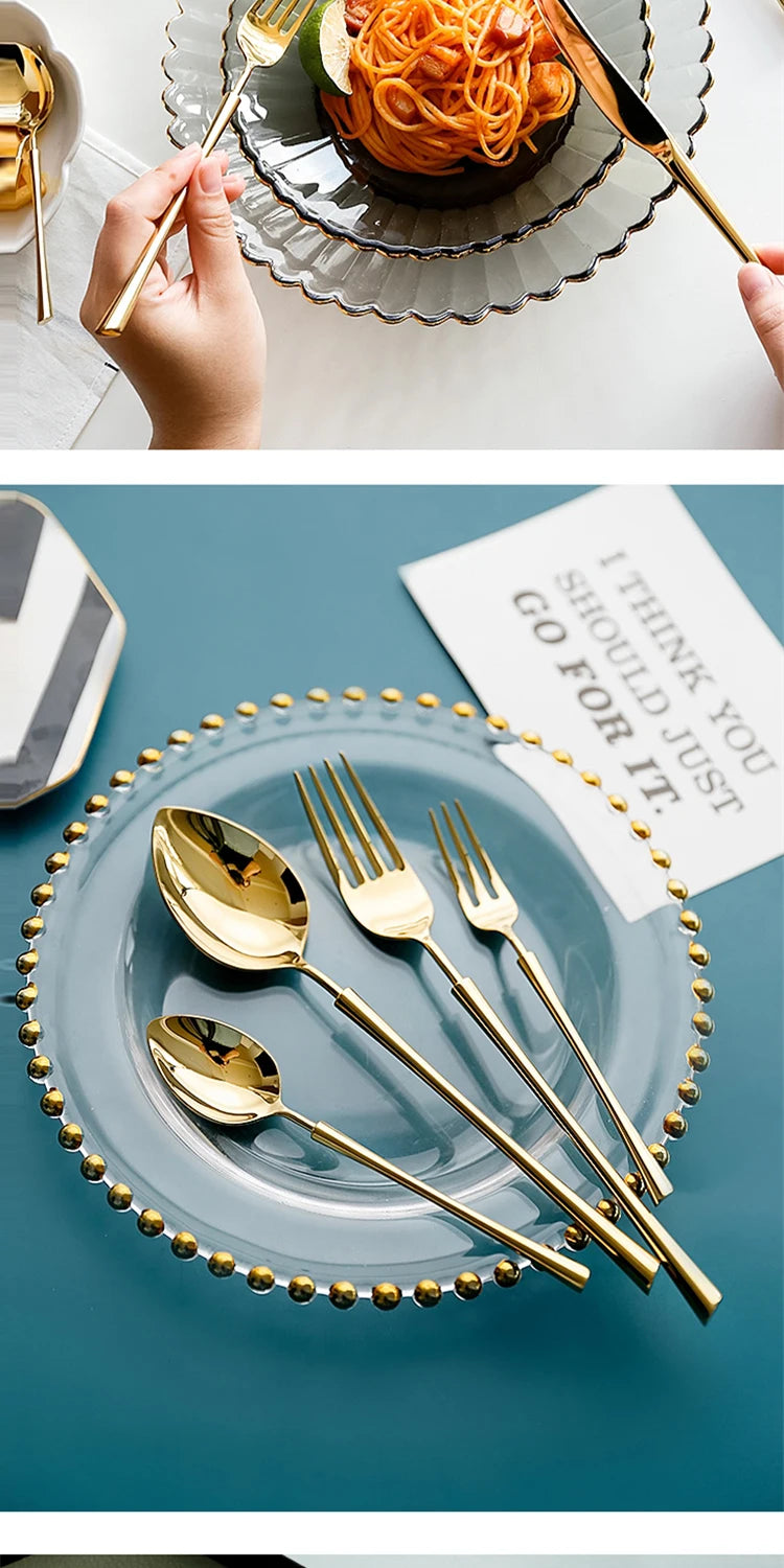 Shiny Gold 18/10 Stainless Steel Flatware Set 304 Dinner Knife Fork Cutlery Set Service For 1 Drop Shipping