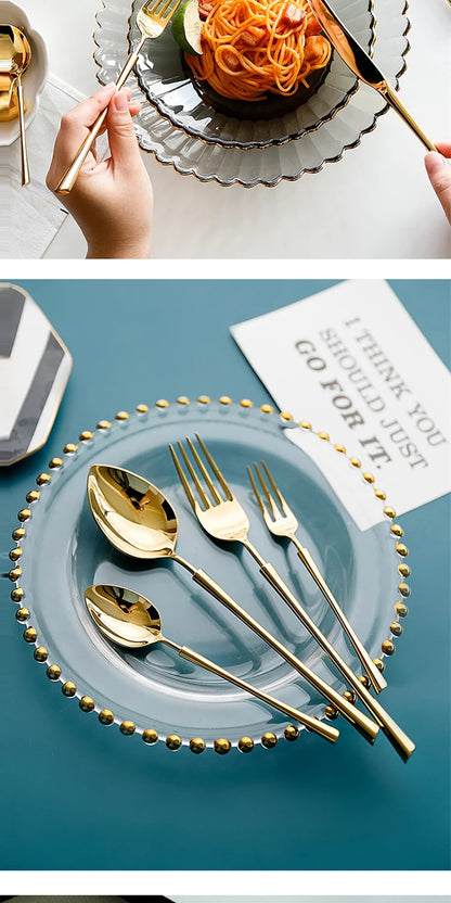 Shiny Gold 18/10 Stainless Steel Flatware Set 304 Dinner Knife Fork Cutlery Set Service For 1 Drop Shipping