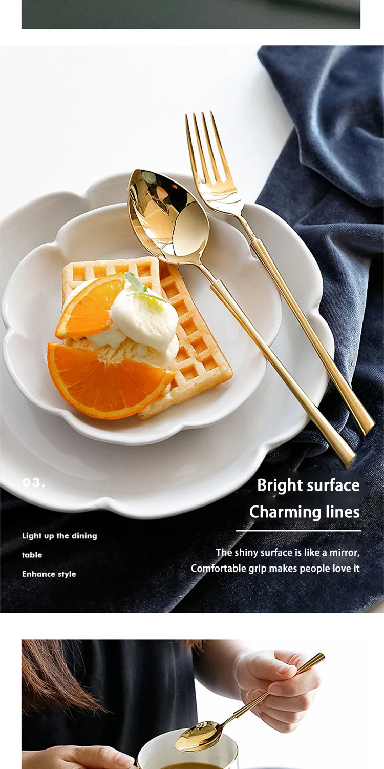 Shiny Gold 18/10 Stainless Steel Flatware Set 304 Dinner Knife Fork Cutlery Set Service For 1 Drop Shipping