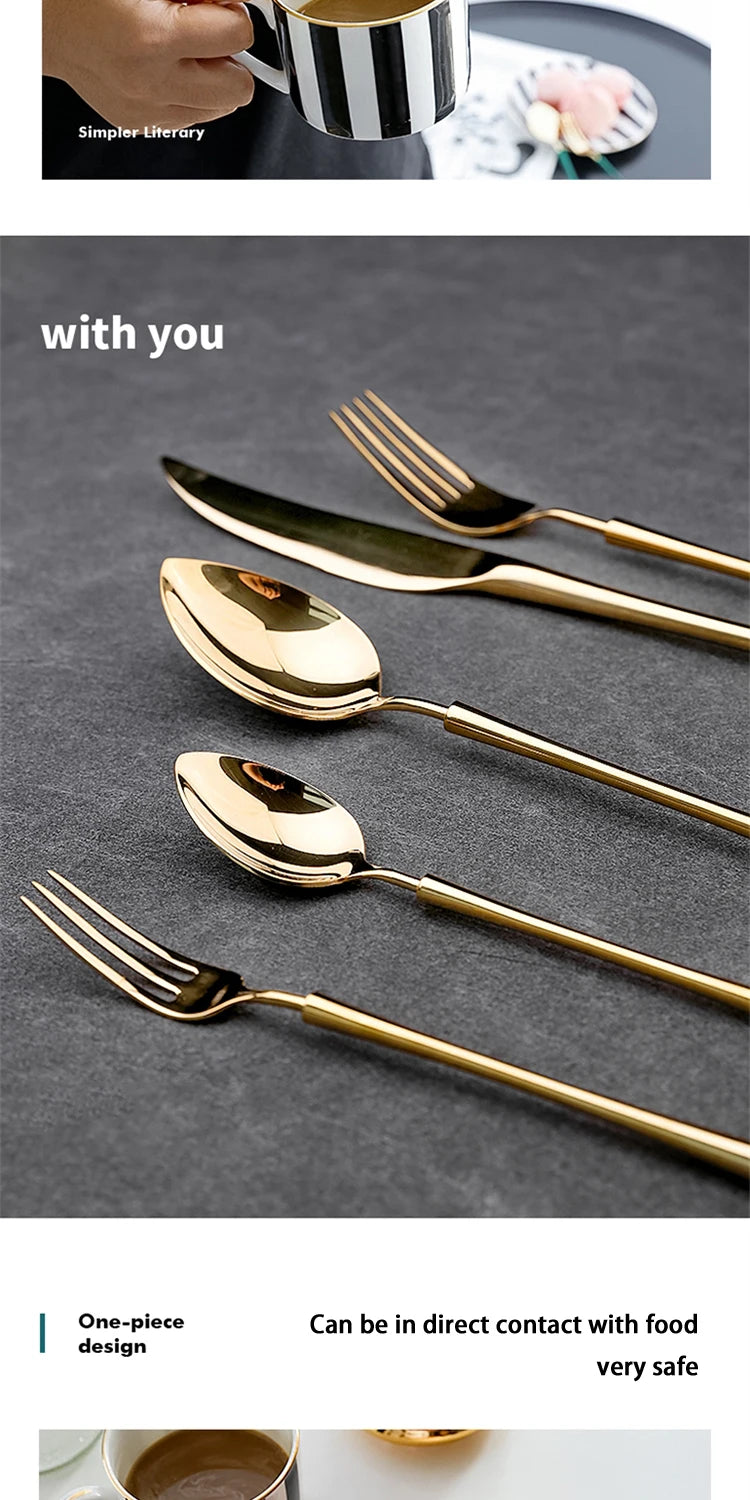Shiny Gold 18/10 Stainless Steel Flatware Set 304 Dinner Knife Fork Cutlery Set Service For 1 Drop Shipping