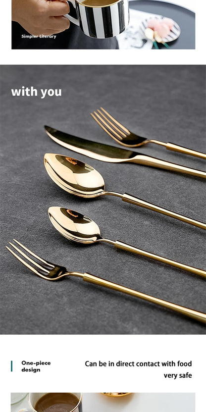 Shiny Gold 18/10 Stainless Steel Flatware Set 304 Dinner Knife Fork Cutlery Set Service For 1 Drop Shipping