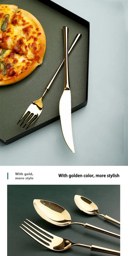 Shiny Gold 18/10 Stainless Steel Flatware Set 304 Dinner Knife Fork Cutlery Set Service For 1 Drop Shipping