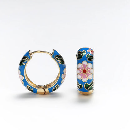 Enamel Floral Hoop Earrings