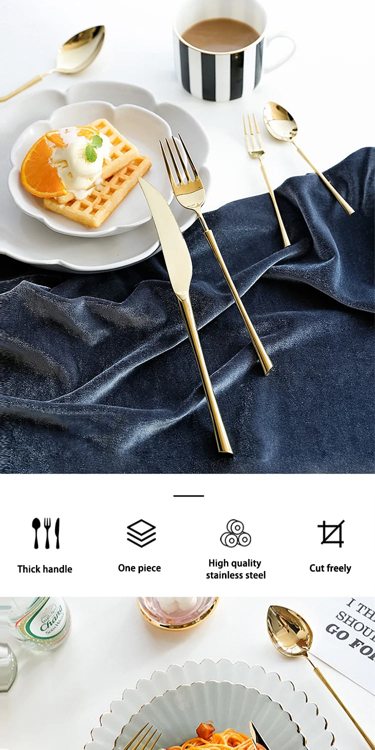 Shiny Gold 18/10 Stainless Steel Flatware Set 304 Dinner Knife Fork Cutlery Set Service For 1 Drop Shipping