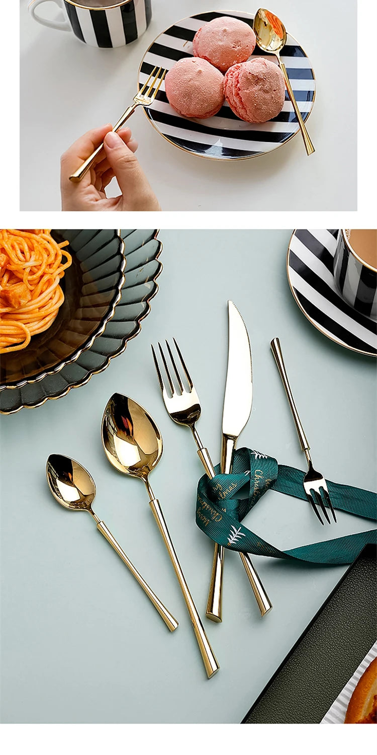 Shiny Gold 18/10 Stainless Steel Flatware Set 304 Dinner Knife Fork Cutlery Set Service For 1 Drop Shipping