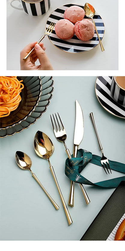 Shiny Gold 18/10 Stainless Steel Flatware Set 304 Dinner Knife Fork Cutlery Set Service For 1 Drop Shipping