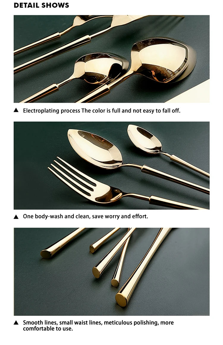 Shiny Gold 18/10 Stainless Steel Flatware Set 304 Dinner Knife Fork Cutlery Set Service For 1 Drop Shipping