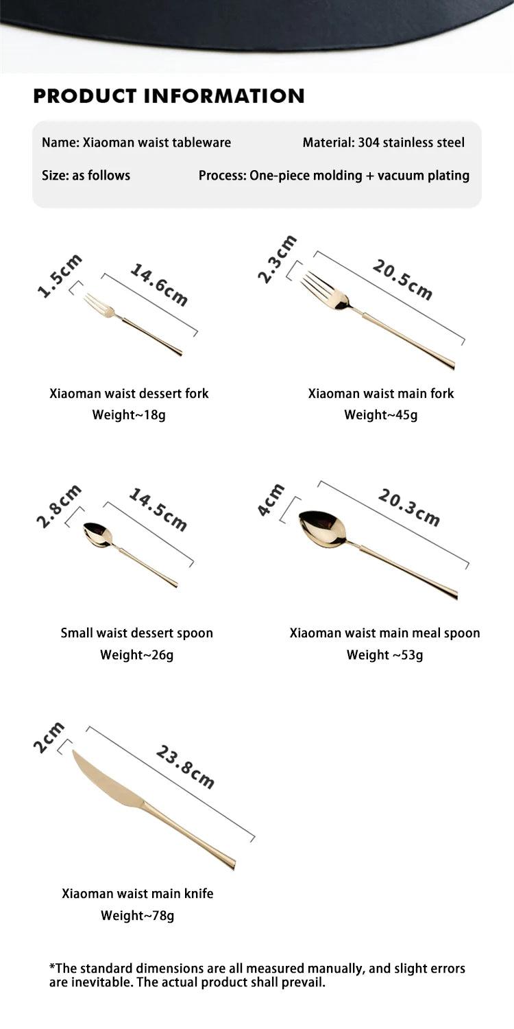 Shiny Gold 18/10 Stainless Steel Flatware Set 304 Dinner Knife Fork Cutlery Set Service For 1 Drop Shipping