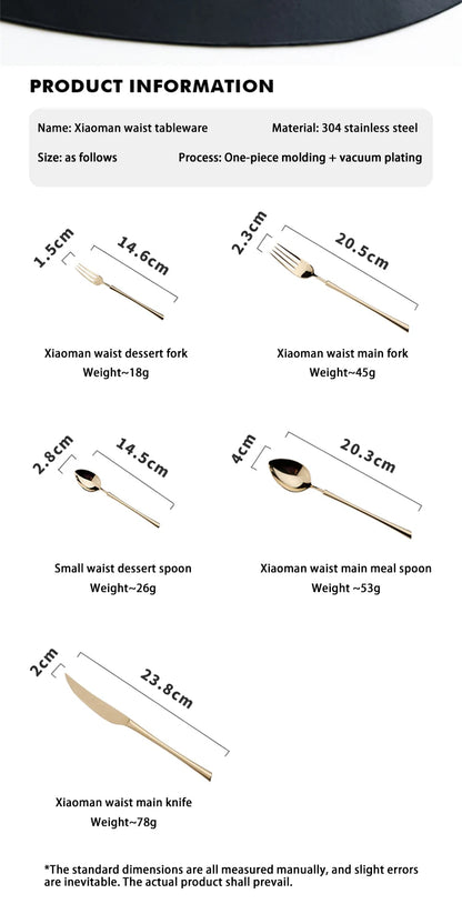 Shiny Gold 18/10 Stainless Steel Flatware Set 304 Dinner Knife Fork Cutlery Set Service For 1 Drop Shipping