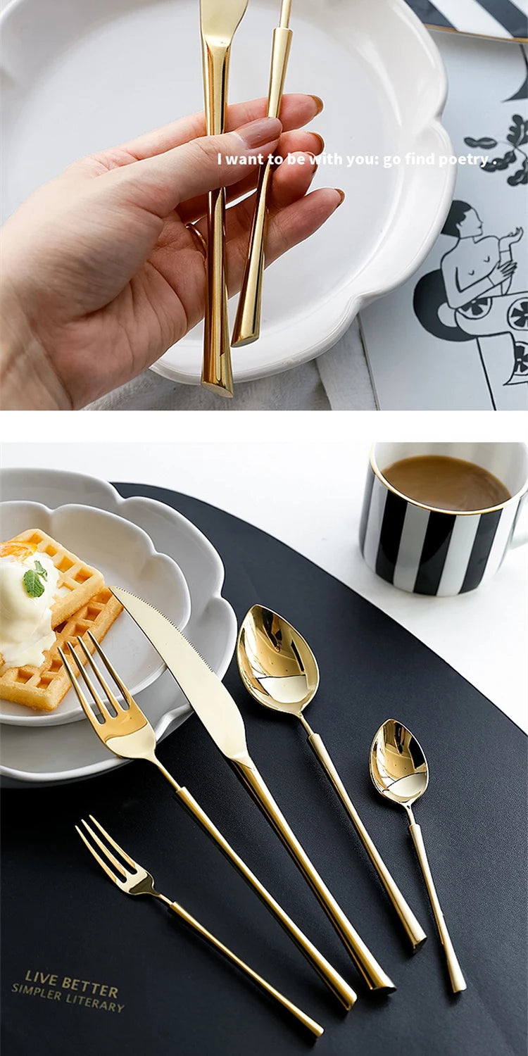 Shiny Gold 18/10 Stainless Steel Flatware Set 304 Dinner Knife Fork Cutlery Set Service For 1 Drop Shipping