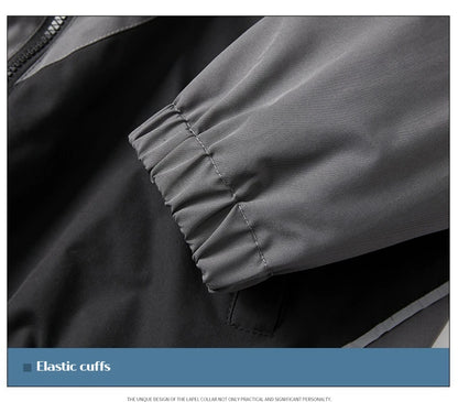 Inside seam and zipper close-up of men’s reflective sports windbreaker jacket
