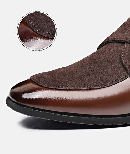 Insole of men’s leather loafers showing “Fashion” logo branding