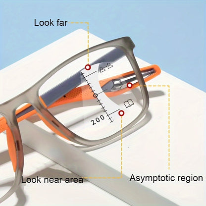 Lens diagram showing progressive reading zones for far, near, and intermediate vision