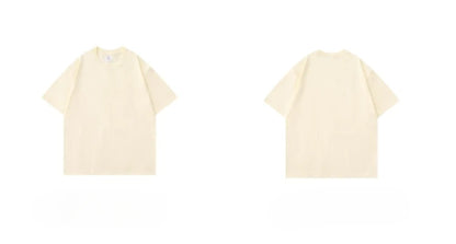 Light beige heavyweight cotton T-shirt with short sleeves, front and back