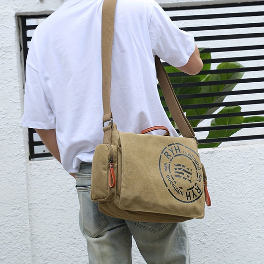 Man wearing Montero Milan canvas messenger bag crossbody outdoors