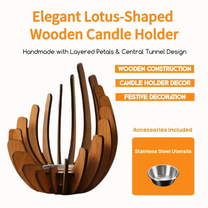 Promotional image showing lotus-shaped candle holder features and stainless steel insert
