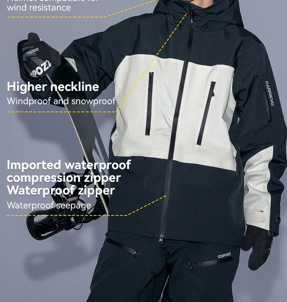 COPOZZ Ski Jacket Women Man Hooded Ski Wear Windproof Winter Overalls Hoodie Waterproof Outdoor Sports Clothing Snowboard
