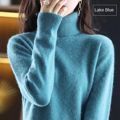 New Women's Clothing For Autumn/Winter 2024 100% Mink Plush Turtleneck Pullover Sweater Ladies Cashmere Sweater Dbr-018