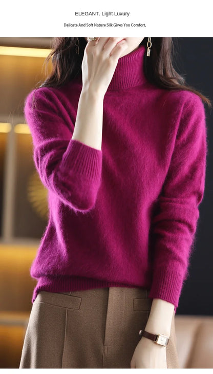 New Women's Clothing For Autumn/Winter 2024 100% Mink Plush Turtleneck Pullover Sweater Ladies Cashmere Sweater Dbr-018