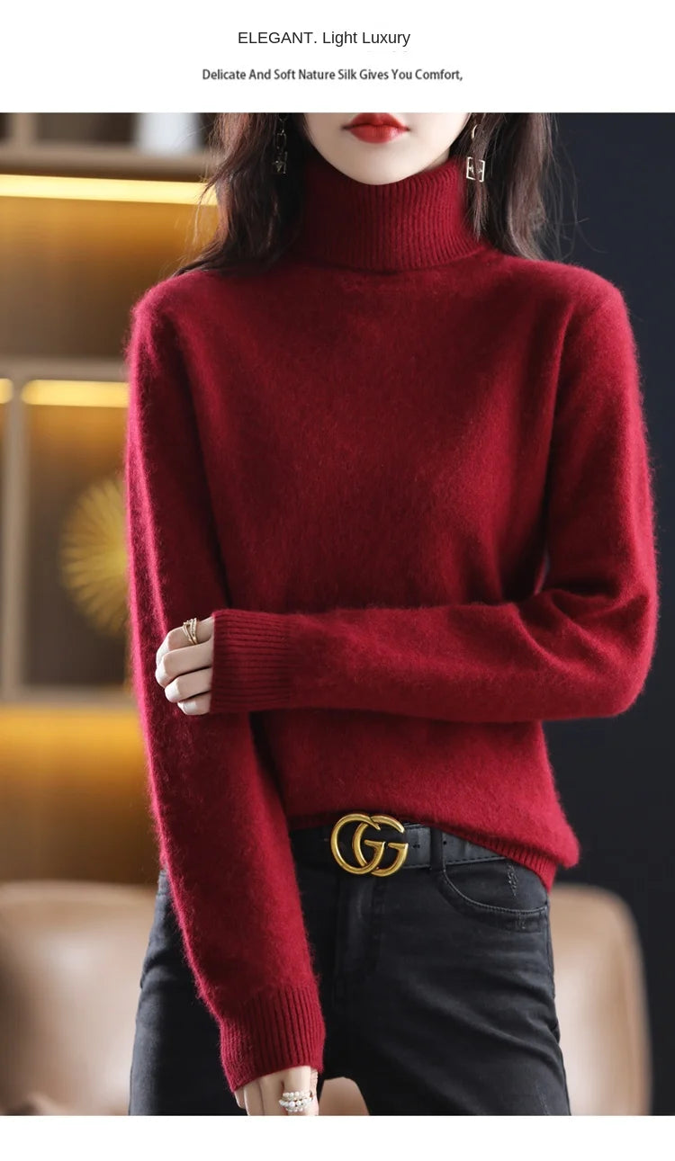 New Women's Clothing For Autumn/Winter 2024 100% Mink Plush Turtleneck Pullover Sweater Ladies Cashmere Sweater Dbr-018