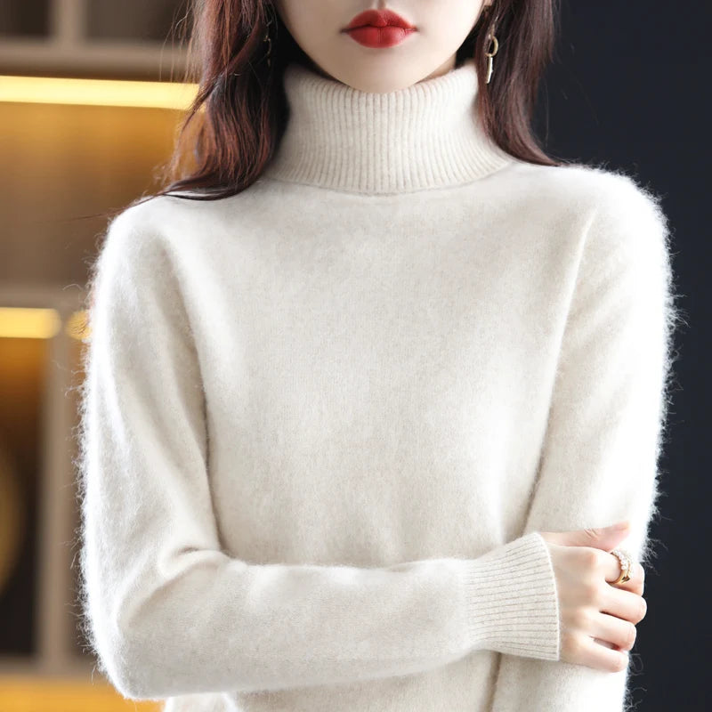 New Women's Clothing For Autumn/Winter 2024 100% Mink Plush Turtleneck Pullover Sweater Ladies Cashmere Sweater Dbr-018