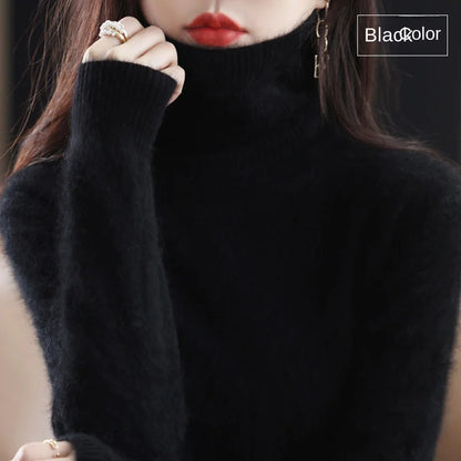 New Women's Clothing For Autumn/Winter 2024 100% Mink Plush Turtleneck Pullover Sweater Ladies Cashmere Sweater Dbr-018