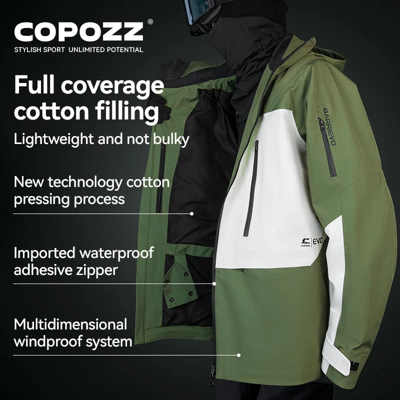 COPOZZ Ski Jacket Women Man Hooded Ski Wear Windproof Winter Overalls Hoodie Waterproof Outdoor Sports Clothing Snowboard