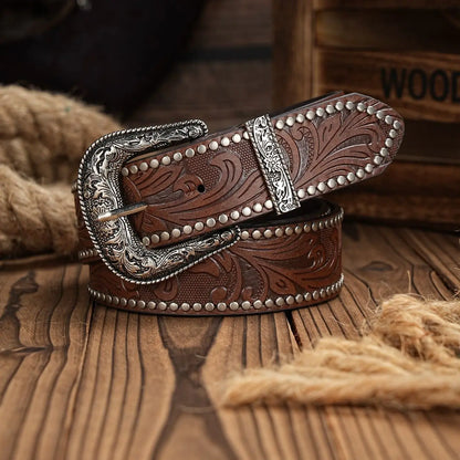 Tooled Western Leather Belt