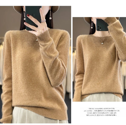 100% Merino Wool Sweater Women O-neck Cashmere Knitwear Female Pullover Autumn Winter Casual Tops Solid Color Soft  Clothing