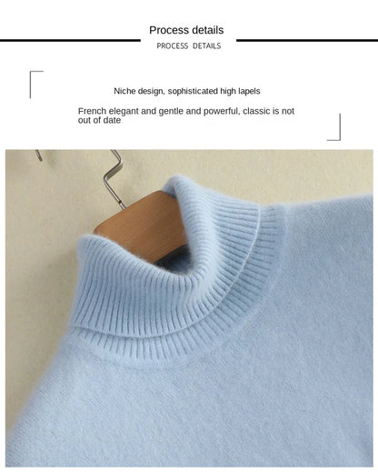 New Women's Clothing For Autumn/Winter 2024 100% Mink Plush Turtleneck Pullover Sweater Ladies Cashmere Sweater Dbr-018