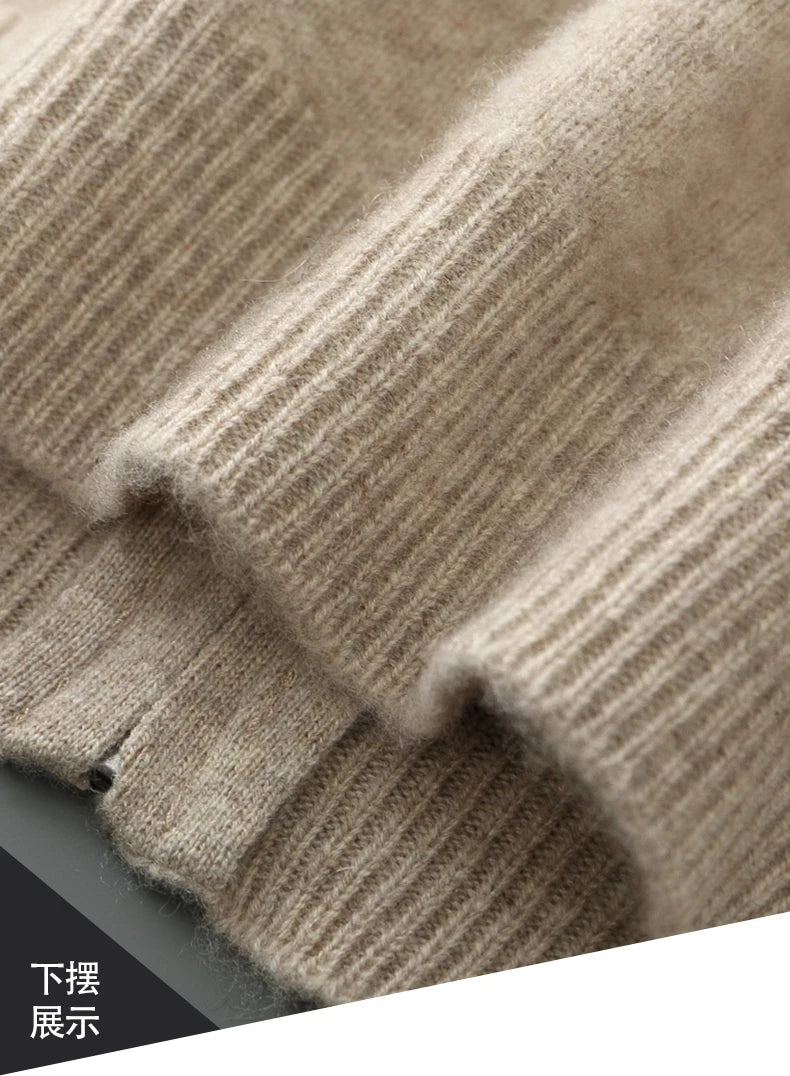 100% Merino Wool Men's Warm Sweater Mock Collar Thickened Zippered Cardigan Autumn Winter New Cashmere Knitted Long Sleeve Tops