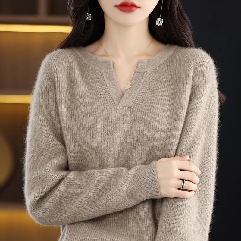 Elegant V-Neck Mink Cashmere Sweater