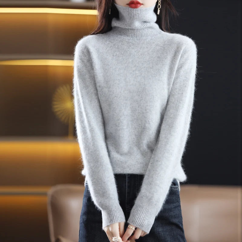 New Women's Clothing For Autumn/Winter 2024 100% Mink Plush Turtleneck Pullover Sweater Ladies Cashmere Sweater Dbr-018