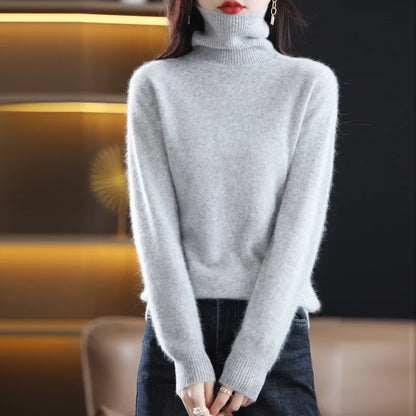 New Women's Clothing For Autumn/Winter 2024 100% Mink Plush Turtleneck Pullover Sweater Ladies Cashmere Sweater Dbr-018