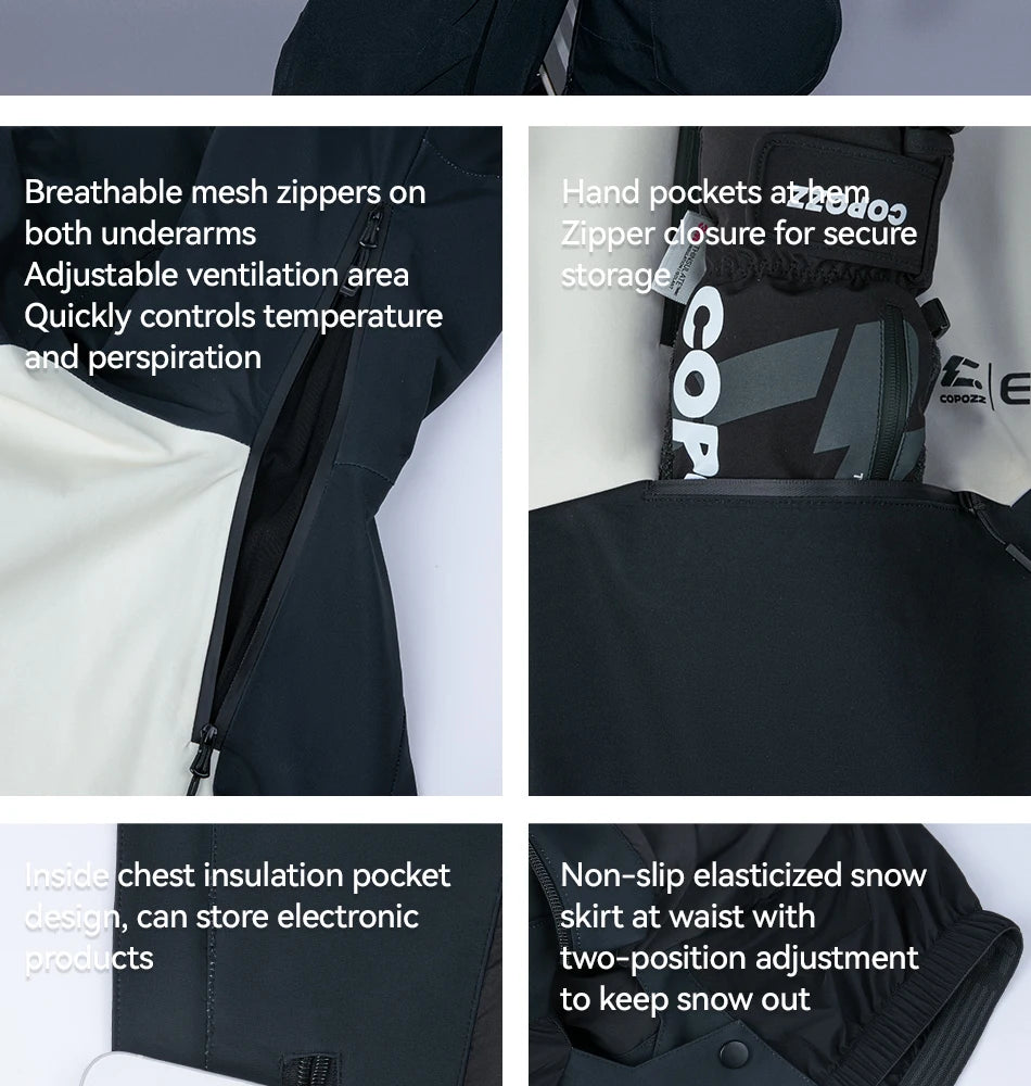 COPOZZ Ski Jacket Women Man Hooded Ski Wear Windproof Winter Overalls Hoodie Waterproof Outdoor Sports Clothing Snowboard