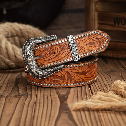 Tooled Western Leather Belt