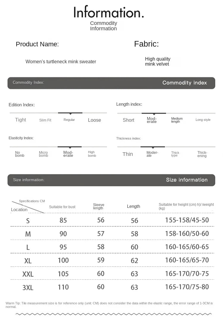 New Women's Clothing For Autumn/Winter 2024 100% Mink Plush Turtleneck Pullover Sweater Ladies Cashmere Sweater Dbr-018