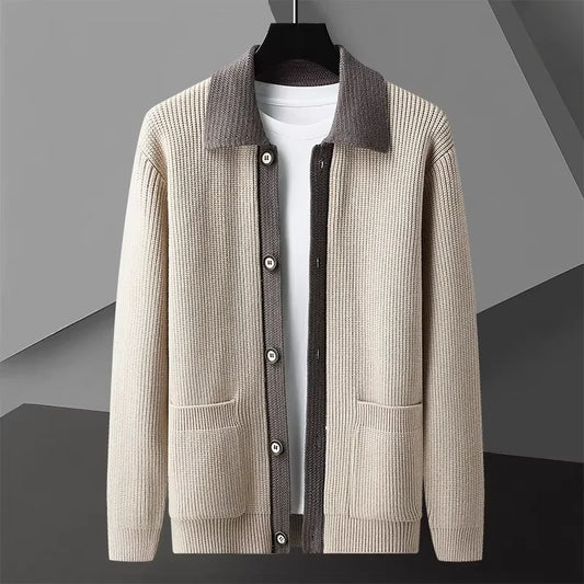 Two-Tone Knit Button Cardigan