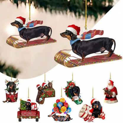 Dachshund Pendant Auto Rearview Mirror Ornament With Lanyard Realistic Shape Christmas Tree Decor Dog Hanging Pendant 개 펜던트