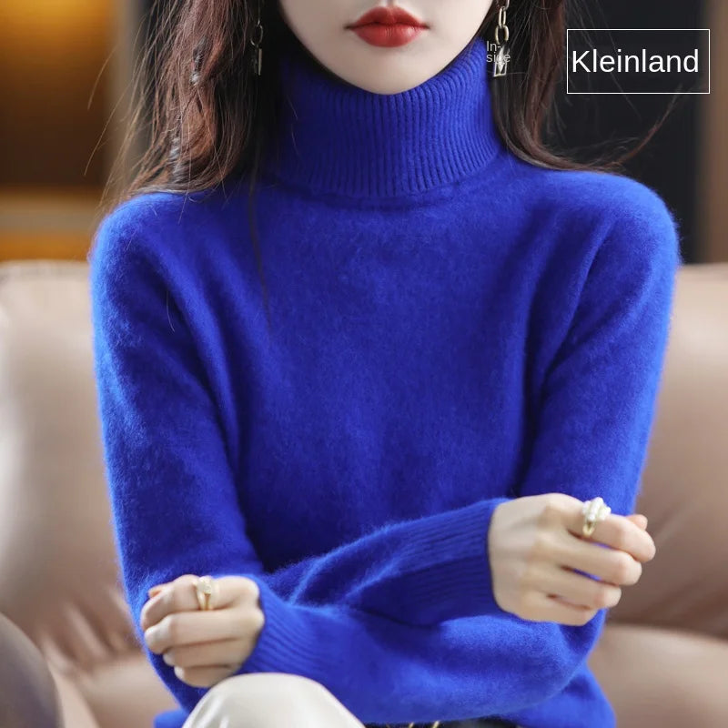 New Women's Clothing For Autumn/Winter 2024 100% Mink Plush Turtleneck Pullover Sweater Ladies Cashmere Sweater Dbr-018