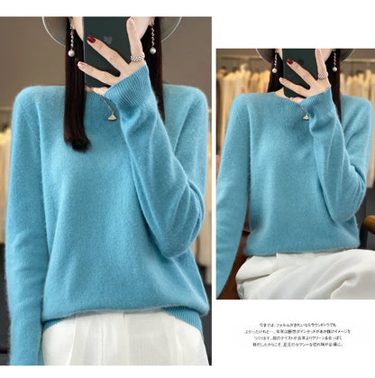 100% Merino Wool Sweater Women O-neck Cashmere Knitwear Female Pullover Autumn Winter Casual Tops Solid Color Soft  Clothing