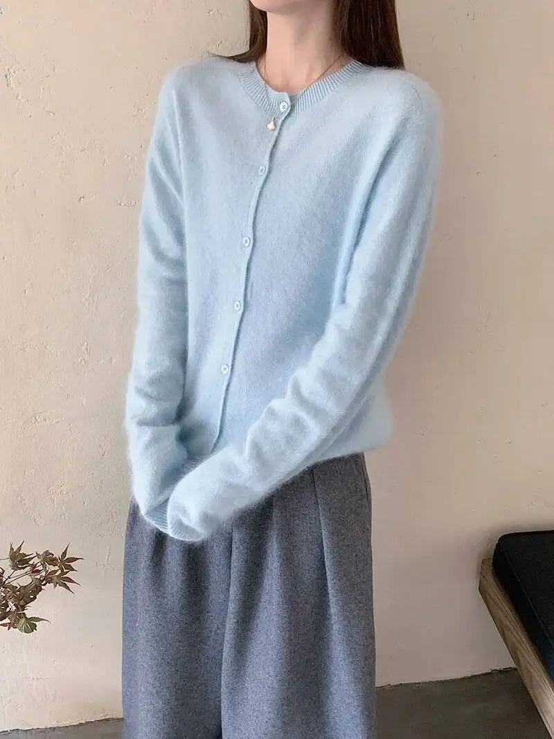 Fleece Wool-Cashmere Button Cardigan