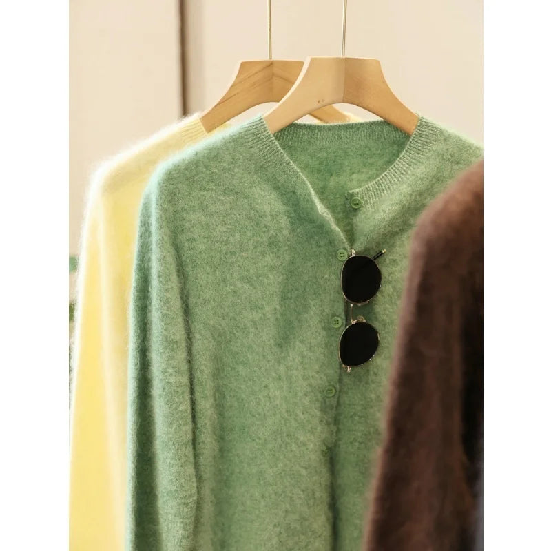 Fleece Wool-Cashmere Button Cardigan