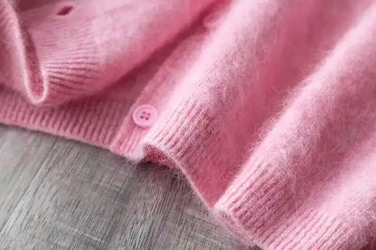 Fleece Wool-Cashmere Button Cardigan