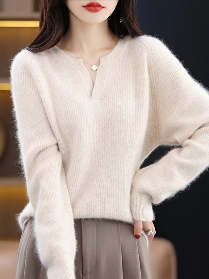 Elegant V-Neck Mink Cashmere Sweater