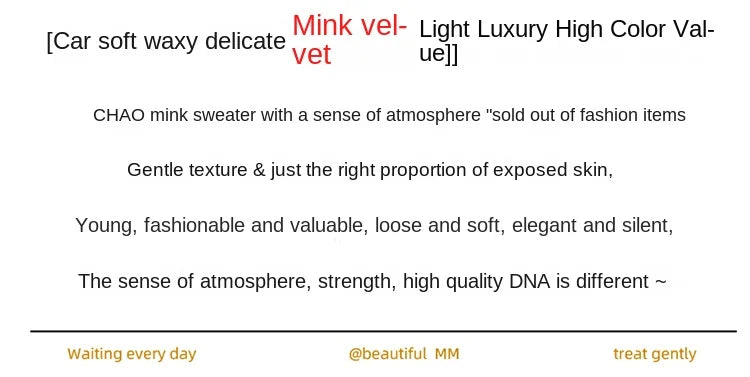 New Women's Clothing For Autumn/Winter 2024 100% Mink Plush Turtleneck Pullover Sweater Ladies Cashmere Sweater Dbr-018