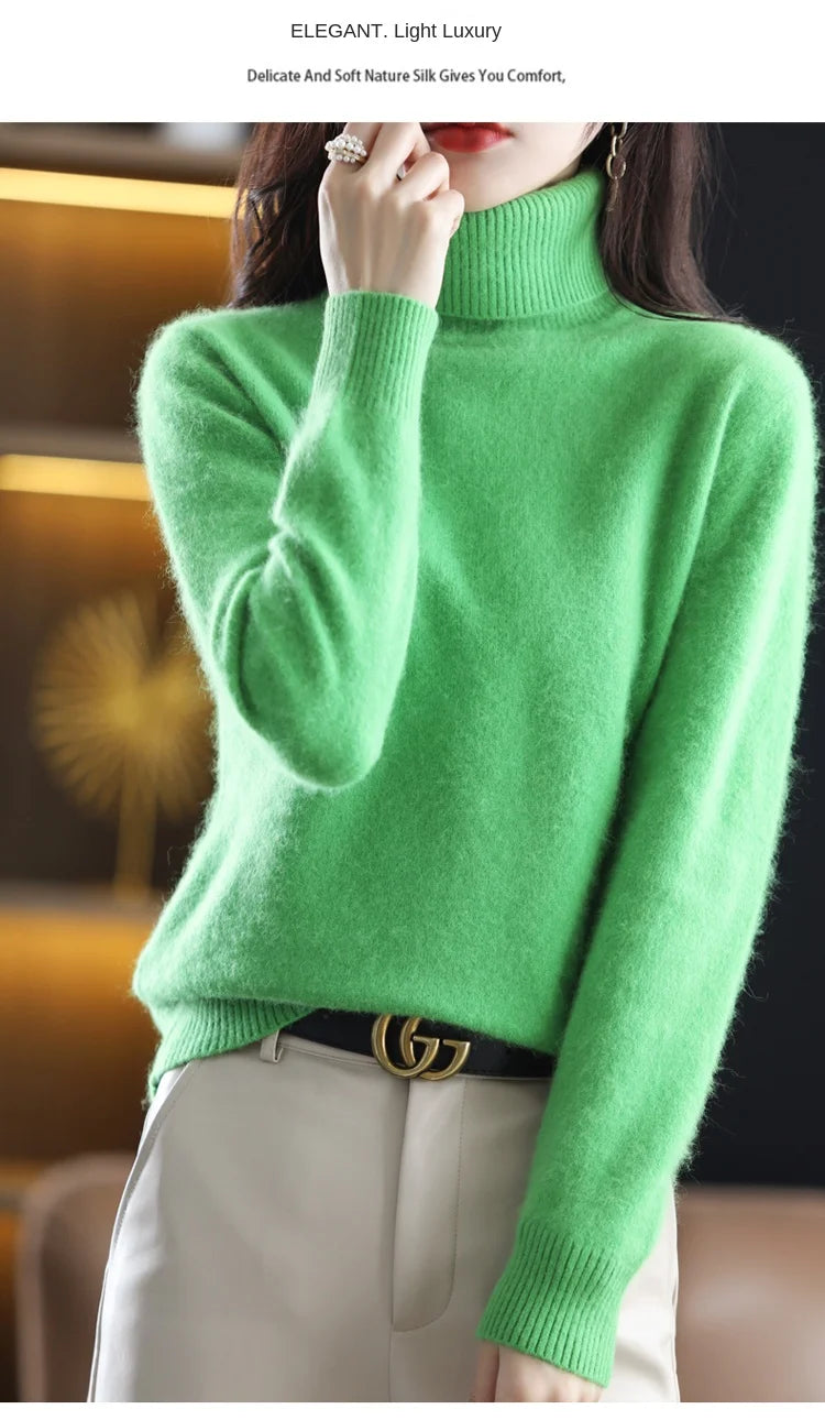 New Women's Clothing For Autumn/Winter 2024 100% Mink Plush Turtleneck Pullover Sweater Ladies Cashmere Sweater Dbr-018