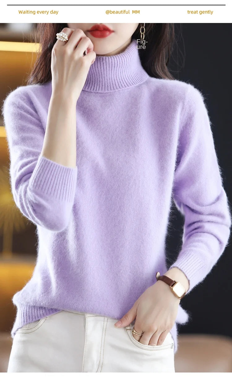 New Women's Clothing For Autumn/Winter 2024 100% Mink Plush Turtleneck Pullover Sweater Ladies Cashmere Sweater Dbr-018
