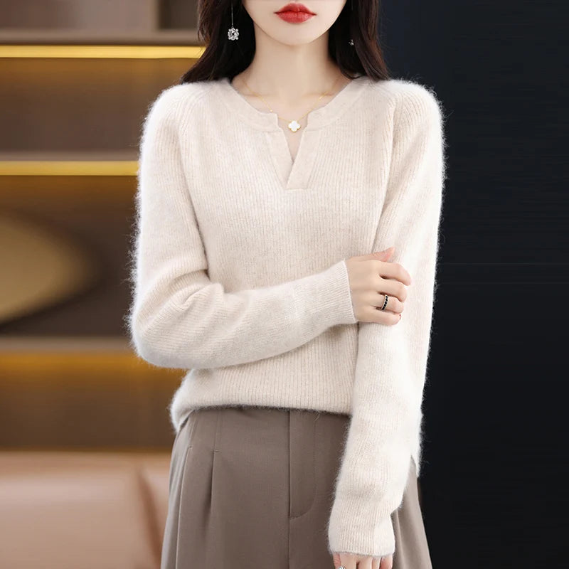 Elegant V-Neck Mink Cashmere Sweater